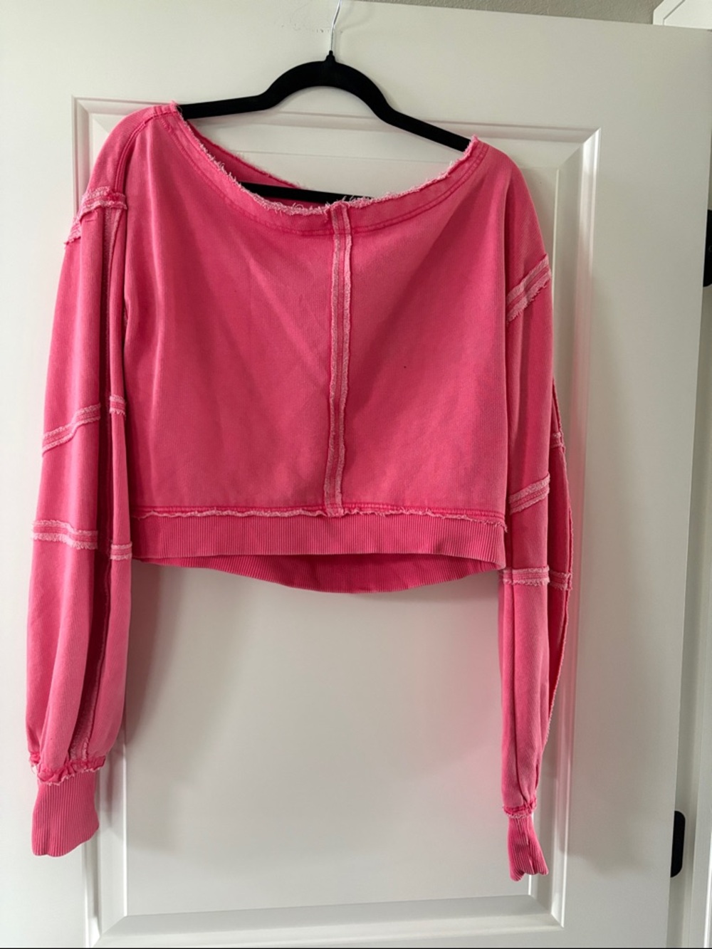 Free People Off Shoulder Raw-Edge Sweatshirt - Pink